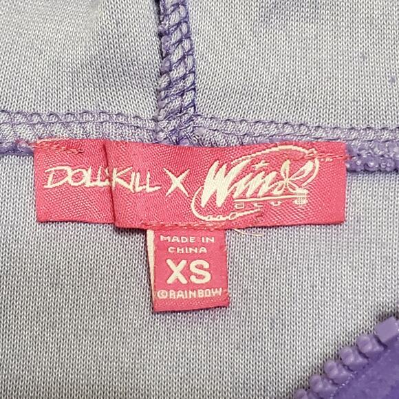 Dolls Kill x Winx Club Purple Velour Rhinestone Crop Baby Hoodie Sz XS Y2K Bling - Picture 4 of 10